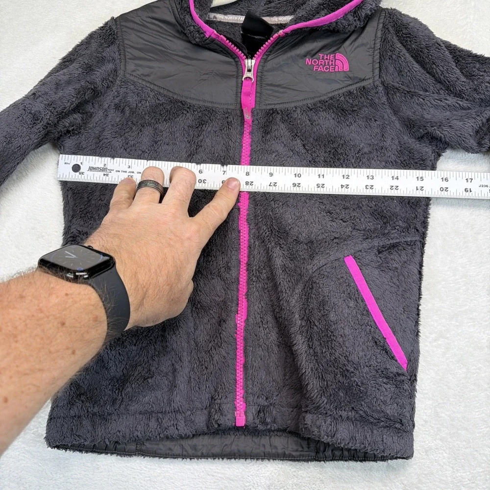 The North Face Girls Fleece Hooded Jacket Size 7/8 Gray Pink Full Zip Osito
